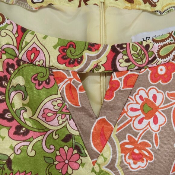 Liz Claiborne Dress Womens 14 Multicolor Floral Paisley Short Sleeve Lined Retro - Picture 3 of 10